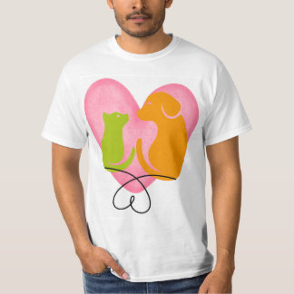 Cute Dog and Cat Heart Silhouette Pet Lover Kids T T-Shirt