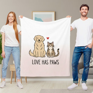 Cute Dog and Cat "Love Has Paws" Personalized Flee Fleece Blanket