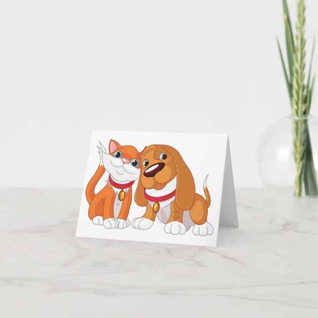 Cute Dog And Cat Note Cards (Front)