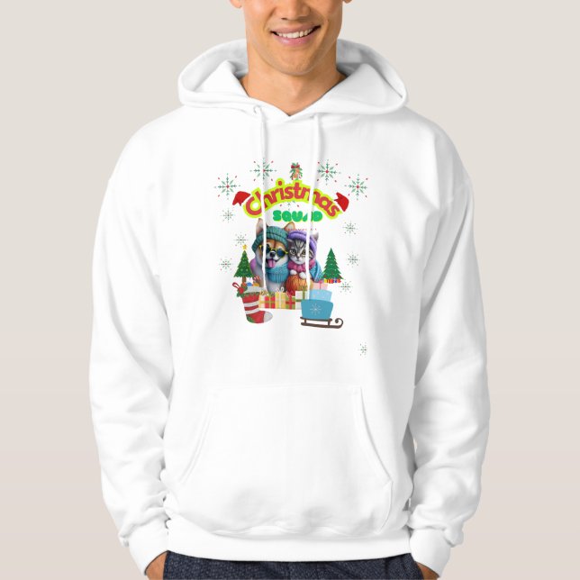 Cute dog and cat squad Christmas  design  Hoodie (Front)