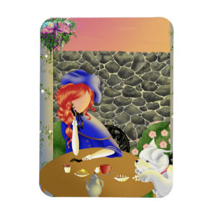 Cute Dog and Lady in cafe at sunset Magnet