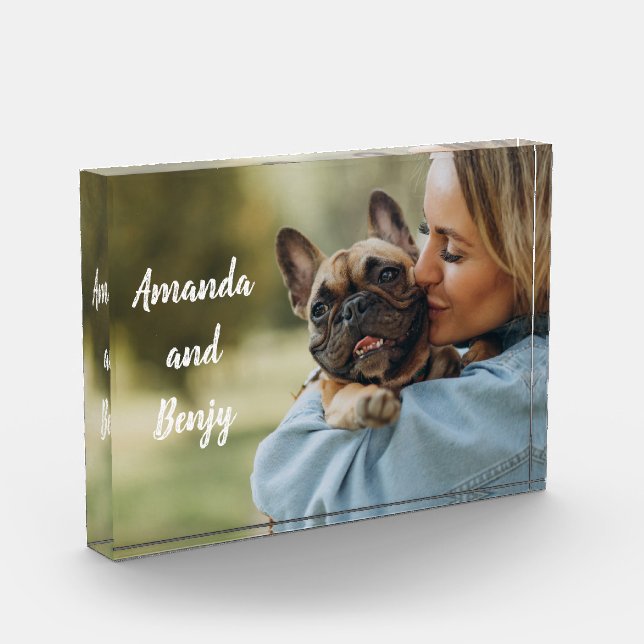 Cute dog and owner personalized photo block (Left)