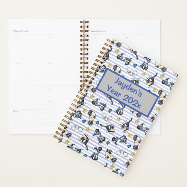 Cute Dog and Police Elements with Stripes Planner (Display)