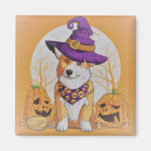 Cute Dog And Pumpkins Magnet (Front)