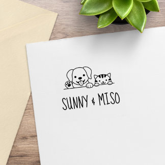 Cute Dog and Tabby Cat Custom Names Rubber Stamp