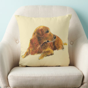 Cute Dog Art Golden Retriever Watercolor Throw Pillow