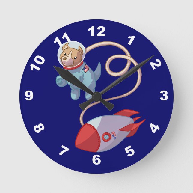 Cute Dog Astronaut Wall Clock (Front)