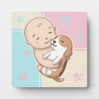 Cute Dog & Baby Illustration Art Plaque