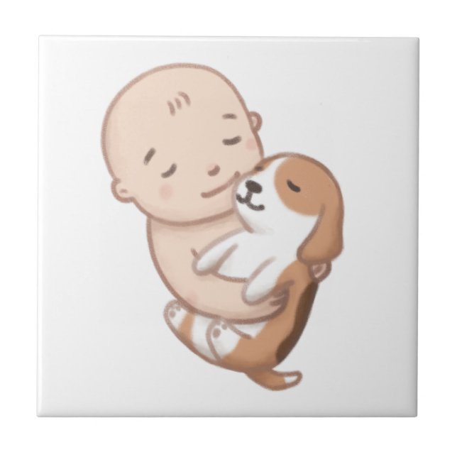 Cute Dog & Baby Illustration Tile (Front)