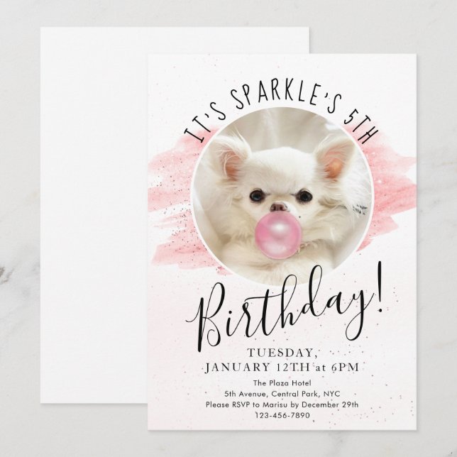 Cute Dog Birthday Party | Sparkle The Tiny Chi  Invitation (Front/Back)