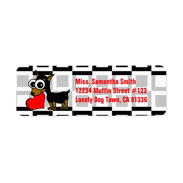 Cute Dog Black & White & Red Return Address Labels (Front)