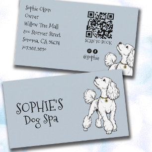 Cute Dog Blue Grooming Spa QR Code Business Card