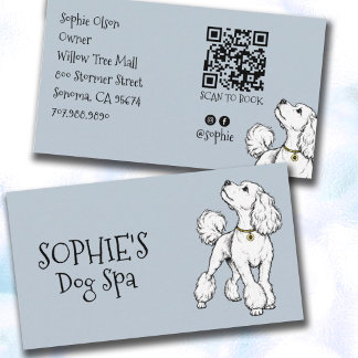 Cute Dog Blue Grooming Spa QR Code Business Card