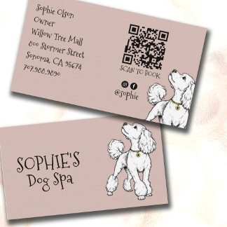 Cute Dog Blush Pink Grooming Spa QR Code Business Card
