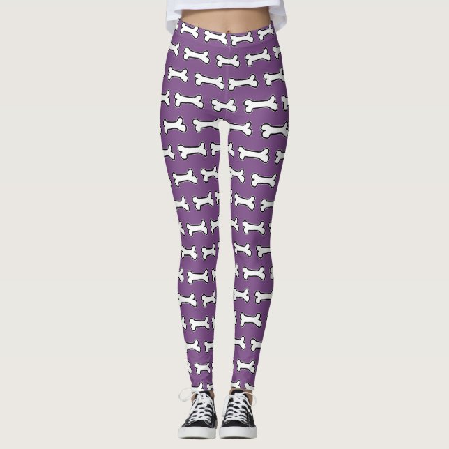 Cute Dog Bones Purple and White Leggings (Front)