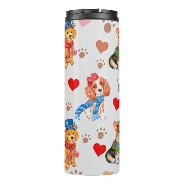 Cute Dog breeds and paws Thermal Tumbler (Back)