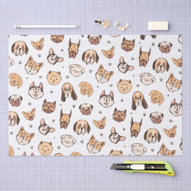 Cute Dog Breeds Pattern  Tissue Paper (Craft)