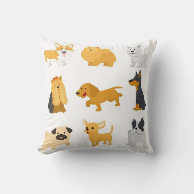 Cute Dog Breeds Throw Pillow (Front)