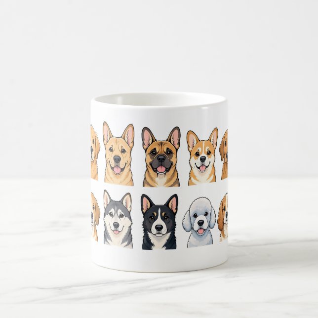 Cute dog breeds watercolor pattern coffee mug (Center)
