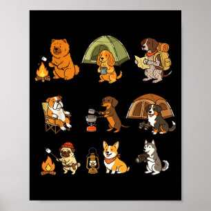 Cute dog camping adventure outdoor cartoon design  poster