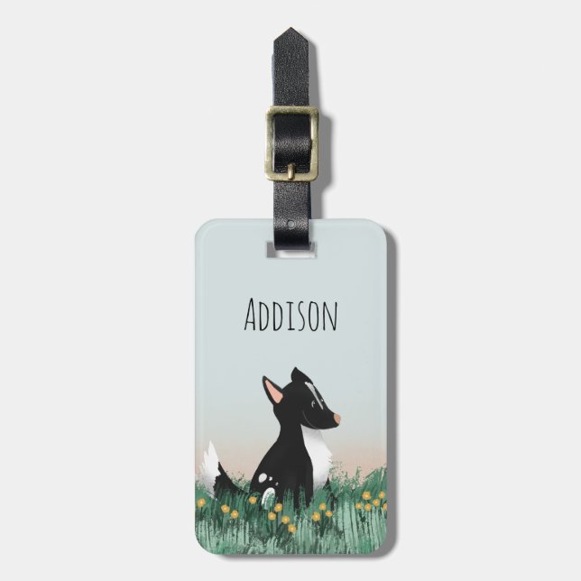 Cute Dog Cartoon with Flowers Kids Luggage Tag (Front Vertical)