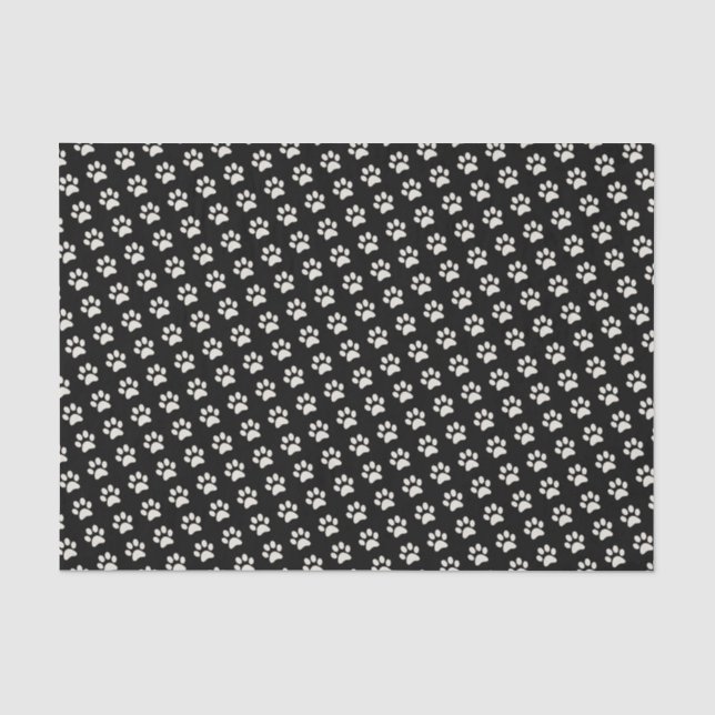 Cute Dog Cat Animal Black Pet Paw Print Pattern Tissue Paper (Front)