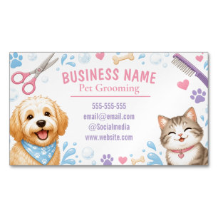 Cute Dog & Cat Groomer Promotional Magnetic Business Card