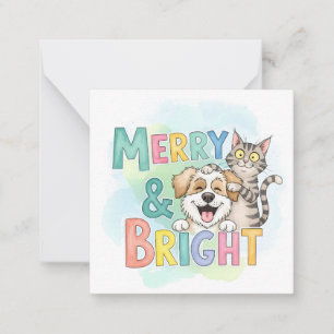 Cute Dog & Cat Merry & Bright Card