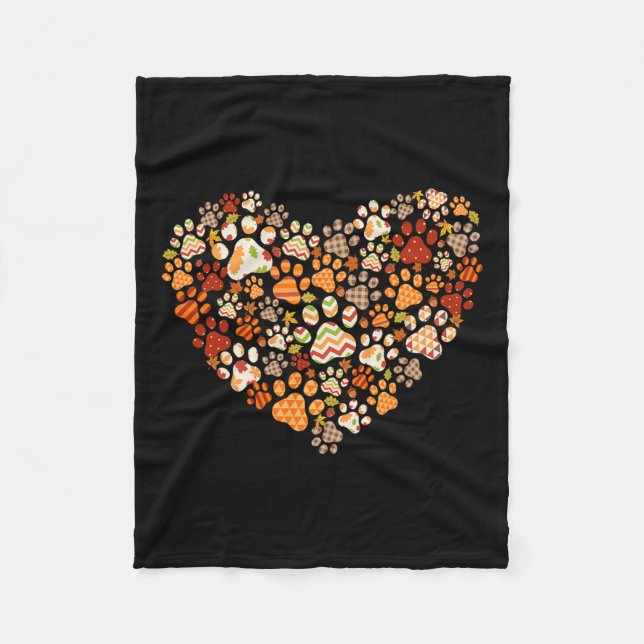 Cute Dog Cat Paw Print Pumpkin Autumn Leaf Fall Th Fleece Blanket (Front)