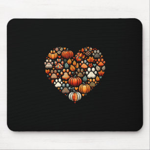 Cute Dog Cat Paw Print Pumpkin Autumn Leaf Fall Th Mouse Pad