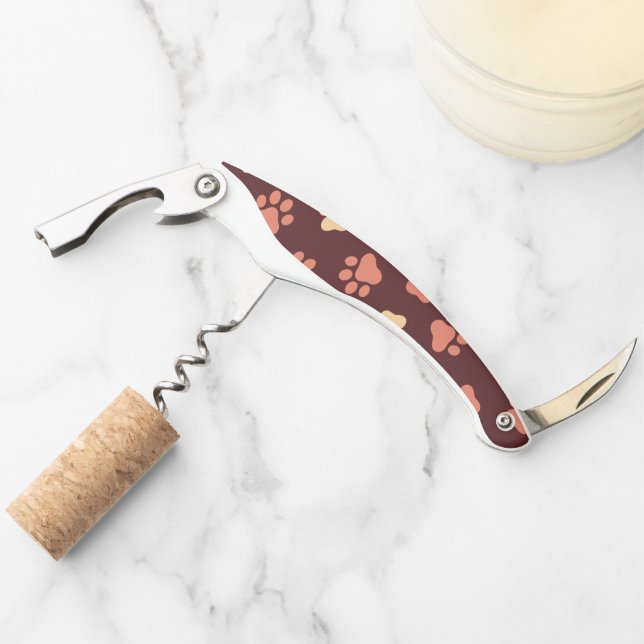 Cute Dog & Cat Paws Pattern, Pet Lovers Gift Corkscrew (Front)