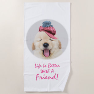 Cute Dog & Cat Personalize Beach Towel