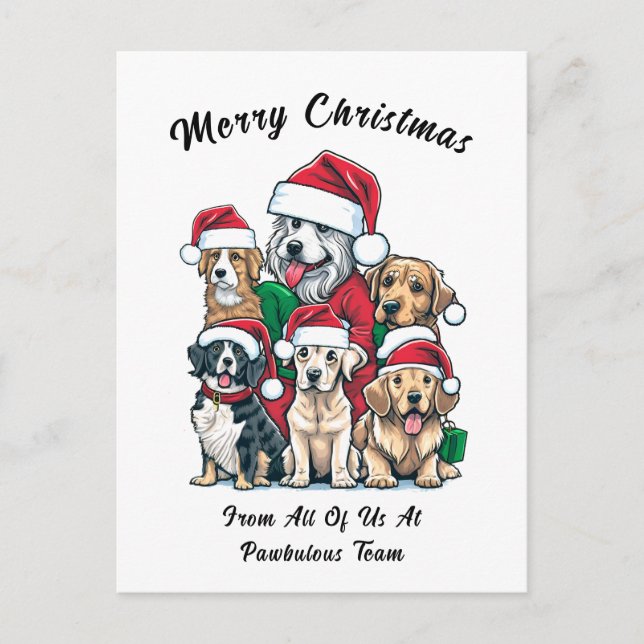 Cute Dog Christmas Drawing  Holiday Postcard (Front)