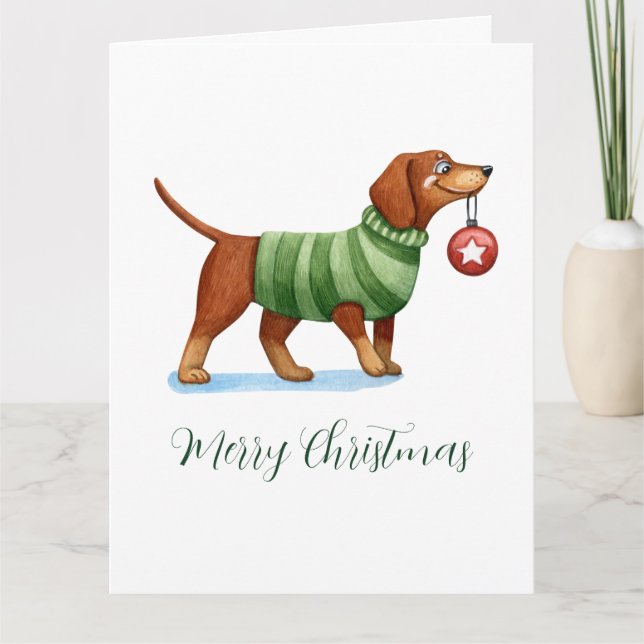 Cute Dog Christmas Folded Greeting Card (Front)