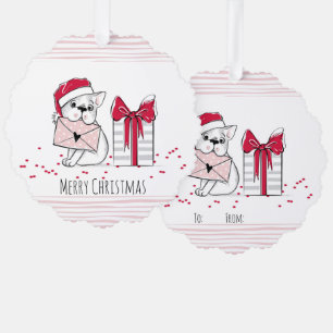 Cute Dog Christmas Gift Tag with Santa Hat Ornament Card