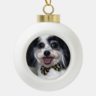 Cute Dog Christmas Ornament, K-Cee Bow Tie Ceramic Ball Christmas Ornament