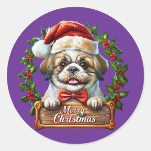 Cute Dog Christmas Ornament - Merry Christmas Classic Round Sticker
