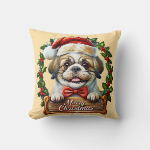 Cute Dog Christmas Ornament - Merry Christmas" Throw Pillow