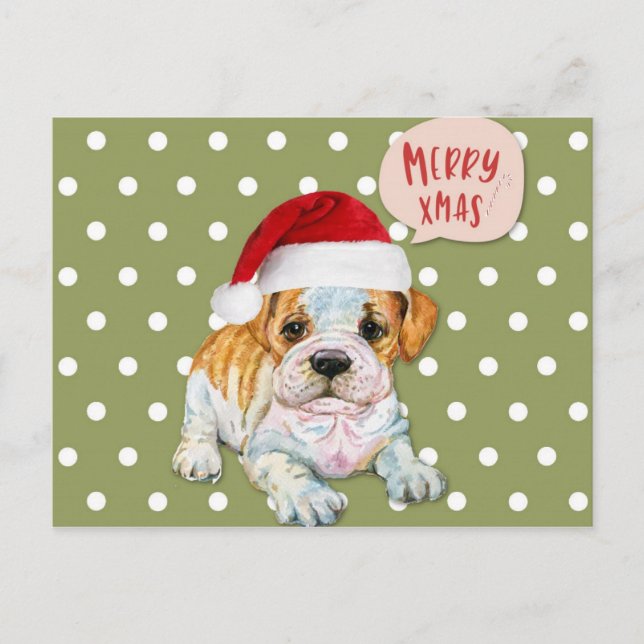 Cute Dog Christmas Polka Dots Postcard (Front)