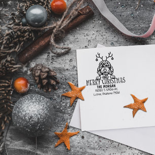 Cute Dog Christmas Return Address Rubber Stamp