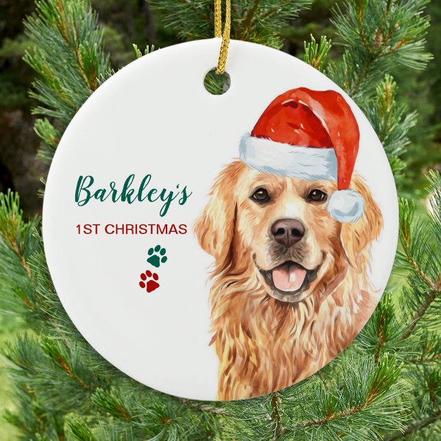 Cute Dog Christmas Santa Dog Pet Golden Retriever Ceramic Ornament (Creator Uploaded)
