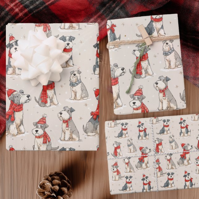 Cute Dog Christmas Wrapping Paper Sheet (Cute Christmas Schnauzer Gift Wrap for Pet Lovers)