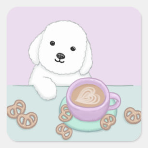 Cute Dog, Coffee & Cookies Illustration Art Square Sticker