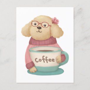 Cute Dog & Coffee Illustration Postcard