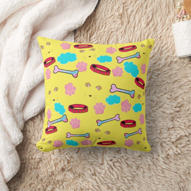 Cute Dog Collar and Bone Design Throw Pillow (Blanket)