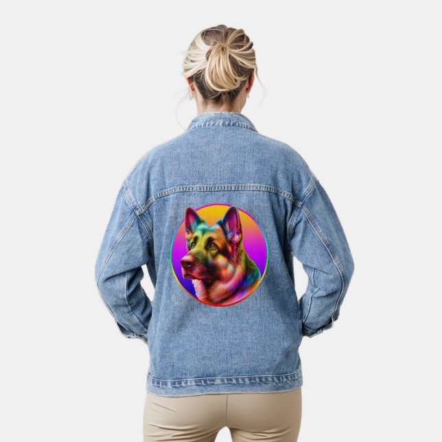 CUTE DOG COLORFUL RAINBOW DENIM JACKET (Model)