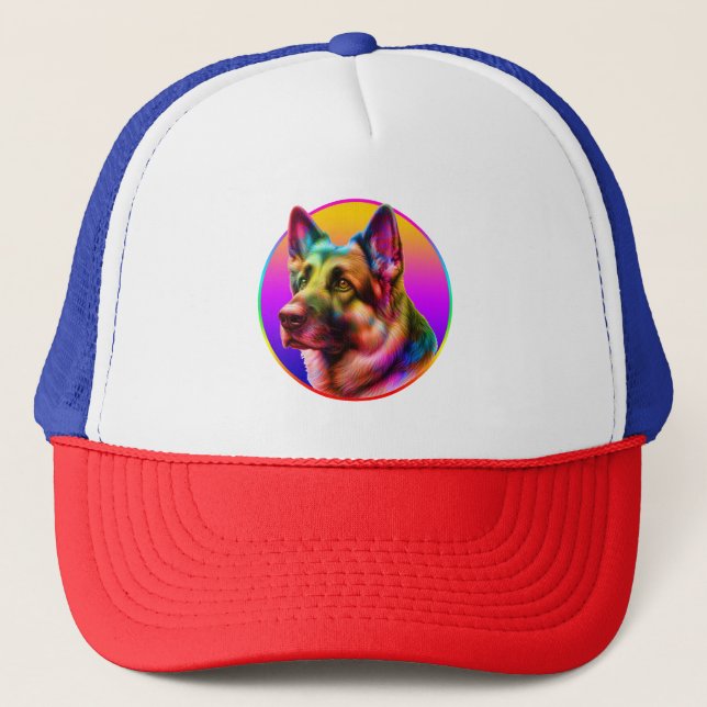 CUTE DOG COLORFUL RAINBOW TRUCKER HAT (Front)