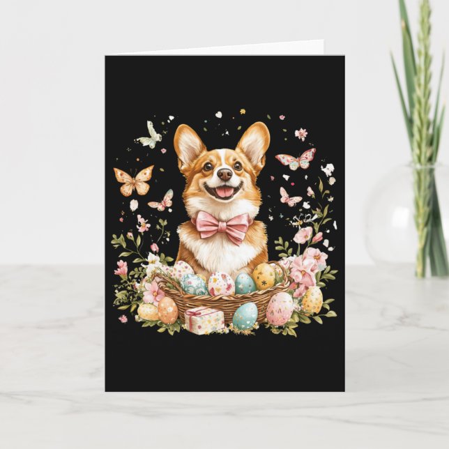 Cute Dog Corgi Easter Egg Bunny Flower Graphic Cor Card (Front)