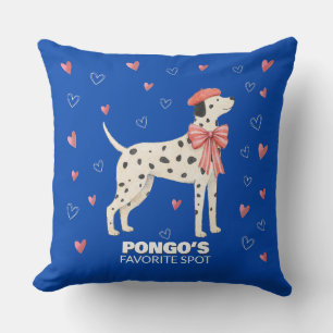 Cute Dog Dalmatian Bow Heart Cobalt Blue Pillow