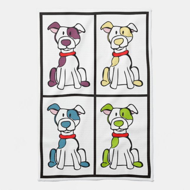 Cute Dog Dishtowel - Pitbull Kitchen Towel (Vertical)